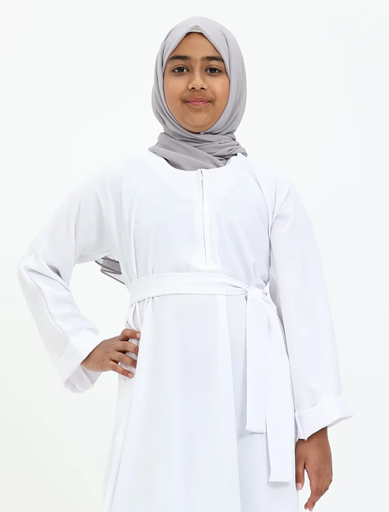 White Linen Feel Basic Girls Abaya